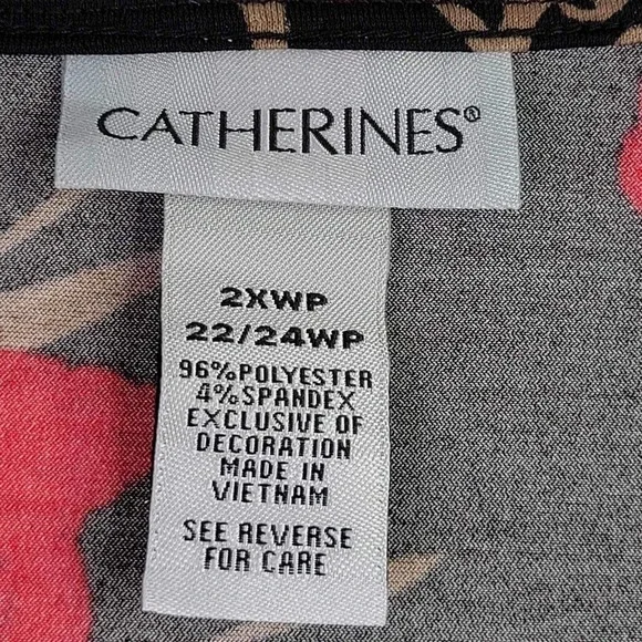 Catherines Tunic Top Womens Plus 2XWP Black Red LS Sleeve Floral Pullover New - Picture 5 of 14